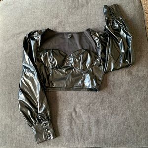 SHEIN Pleather Black Cropped Top